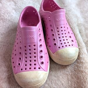 Native Pink and Cream Water Shoes with Perforated Design. Iridescent. Cool.